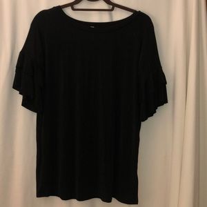 MTS T-Shirt Ruffle Sleeve Crew Neck -Black -Medium